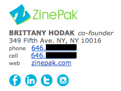 Exemplo de assinatura de e-mail profissional, por Brittany Hodak