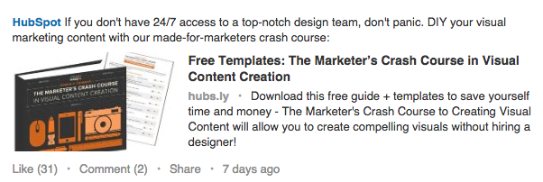 LinkedIn post by HubSpot using open graph protocol