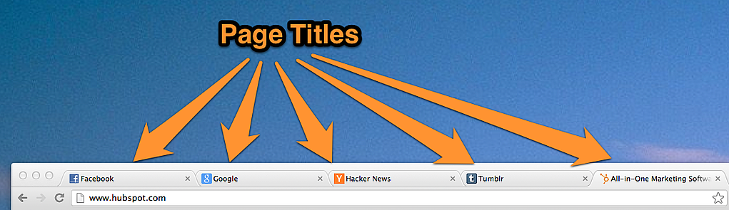 Five page titles on tabs of a web browser