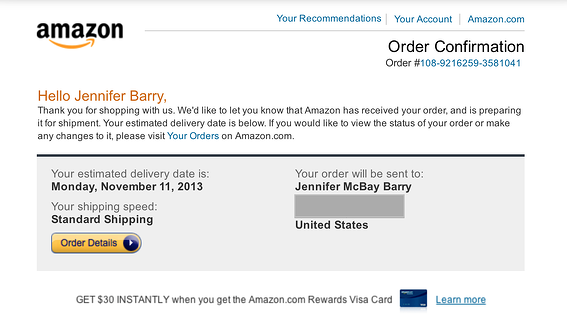 order success page matching confirmation email