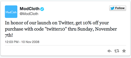 modcloth first tweet