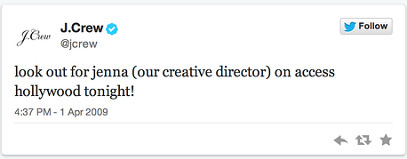 j. crew first tweet