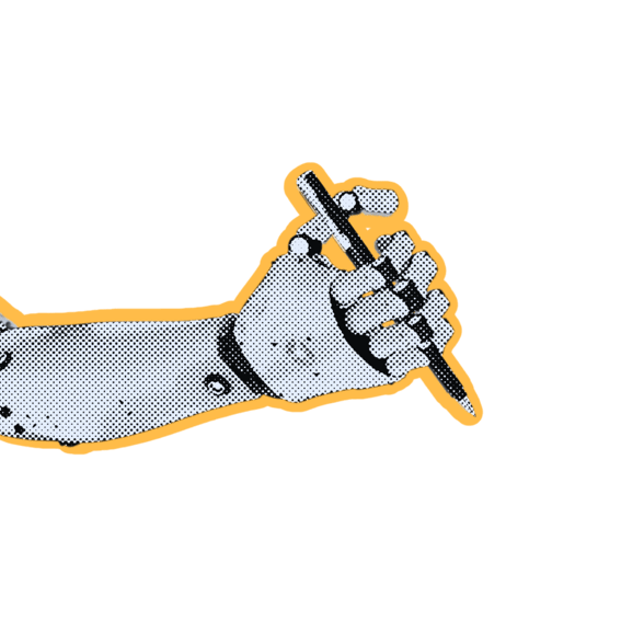 Robot hand holding a pen.