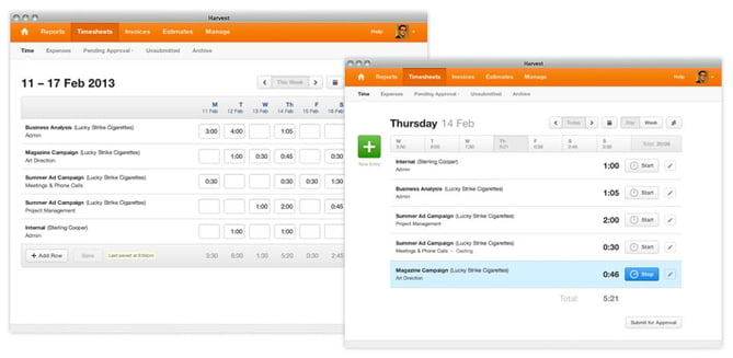 Harvest time tracking timesheet