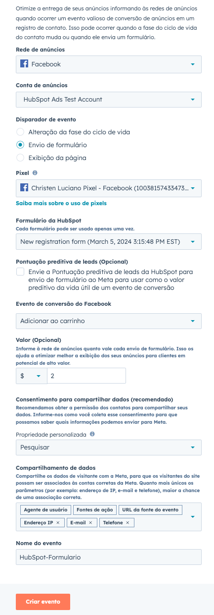 Formulário da huSpot