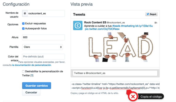 crear widget en Twitter