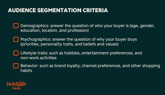 ] how to create a marketing strategy, audience segmentation criteria, outlining, demographics, psychographics, lifestyle traits, and behavior