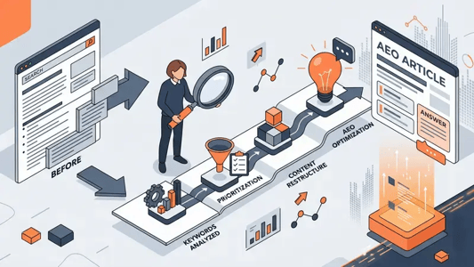 【HubSpotが実践】SEO記事→AEO対応記事のアップデート方法：リライトの優先順位付けのロードマップ