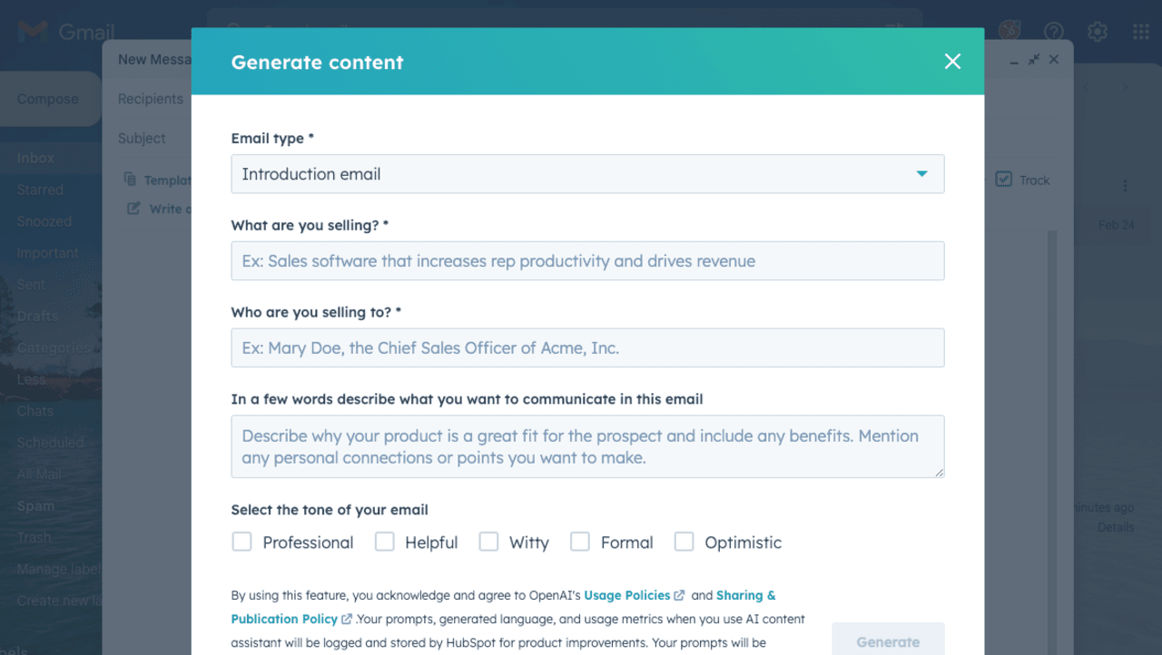 ai email subject lines, hubspot ai email writer