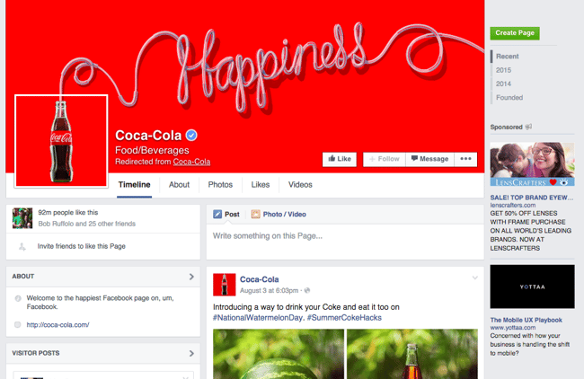 Coca cola no Facebook - Estratégia de marca