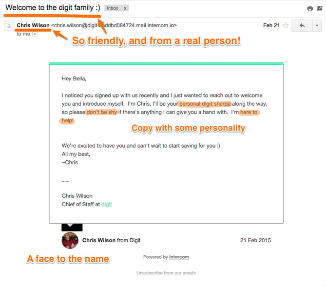 Digit's welcome email