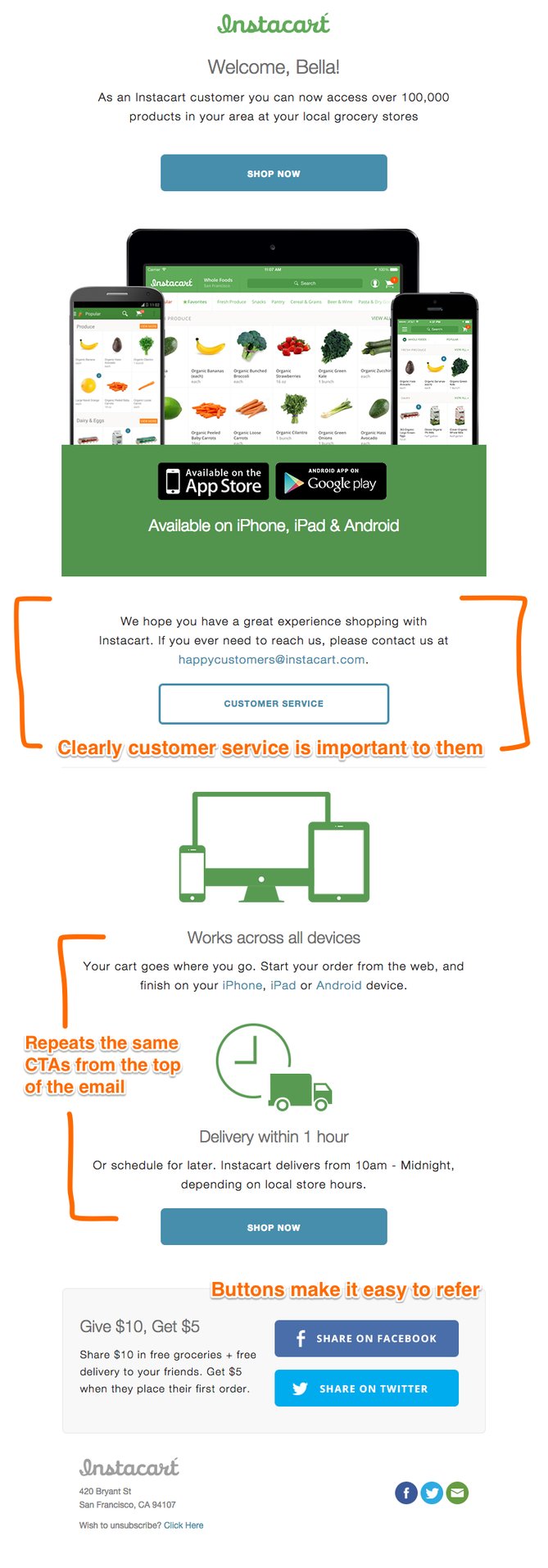Instacart's welcome email
