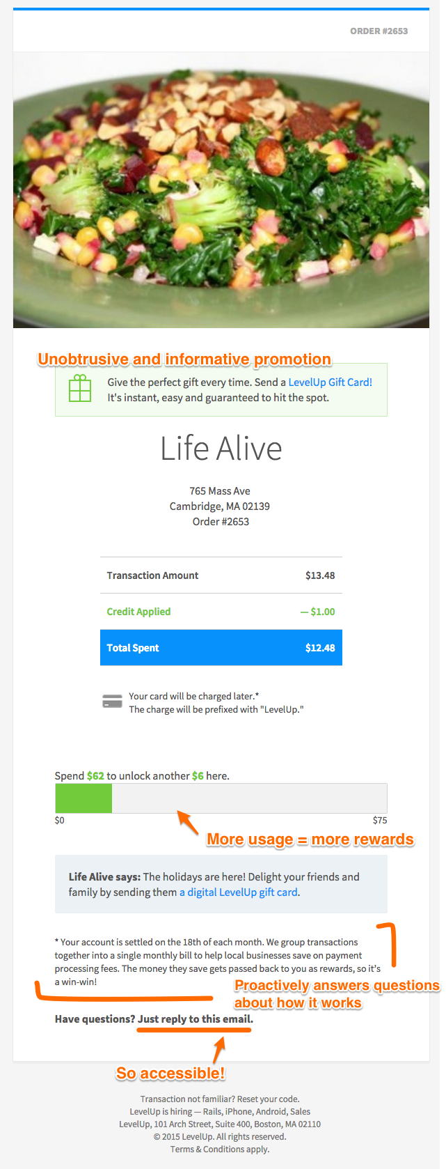LevelUp receipt email