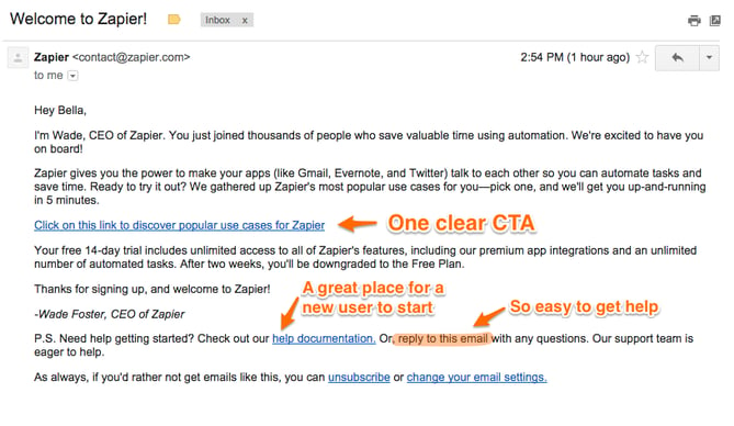 Zapier's welcome email