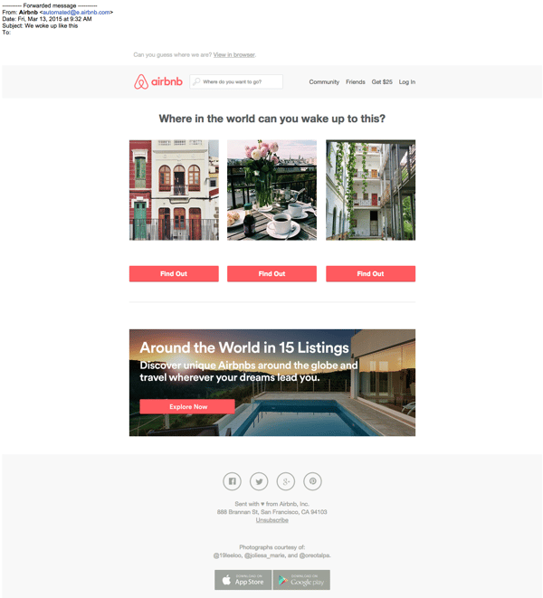 Airbnbのメールマガジンの例