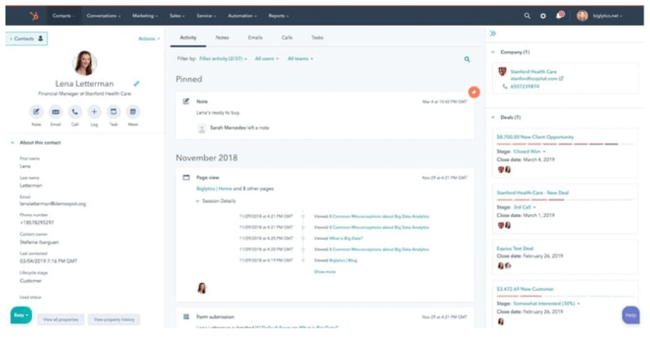 HubSpot Smart CRM contact record showing prospect activity before a discovery call