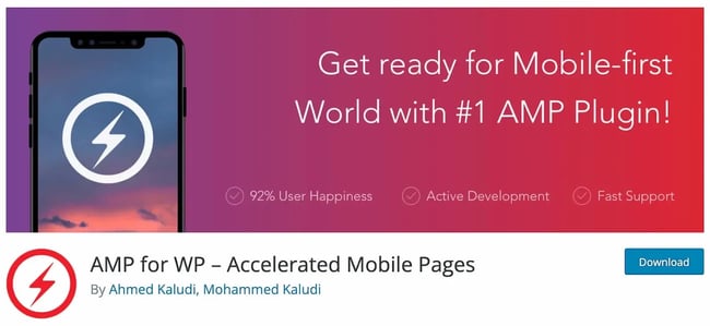 product page for the wordpress amp plugin amp for wp
