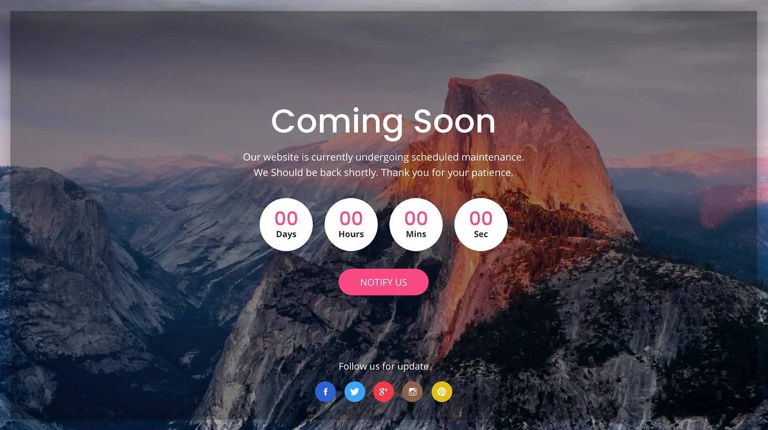 website under construction page using the Colorlib V21 template