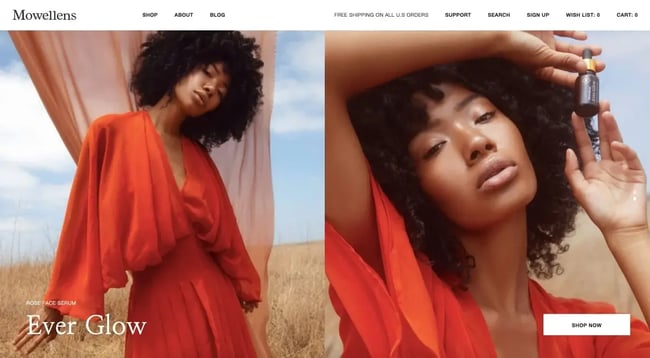 Minimalist website Mowellens uses text sparingly and large colorful images