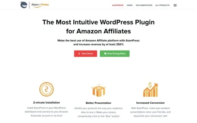 product page for the amazon affiliate wordpress plugin AzonPress