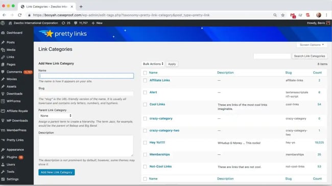  Pretty Links records hits on your links and reports them to you through your WordPress admin dashboard. 