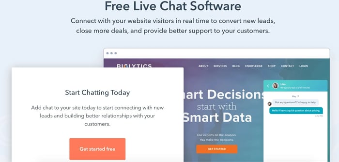 hubspot Example of Live Chat CS Technology