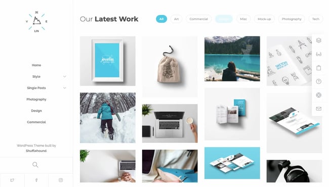 Jevelin theme demo with masonry and sidebar layout 
