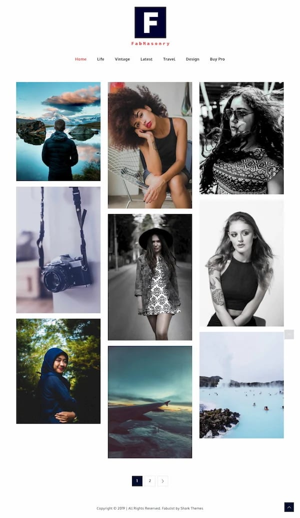 Fab Masonry demo site showing images in masonry grid