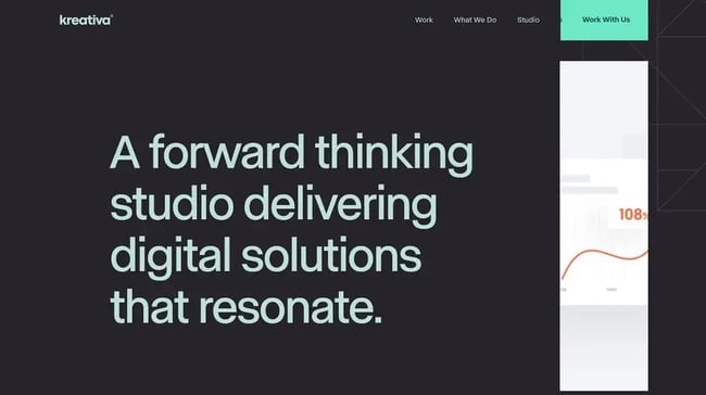 homepage for the monochromatic website kreativa studio