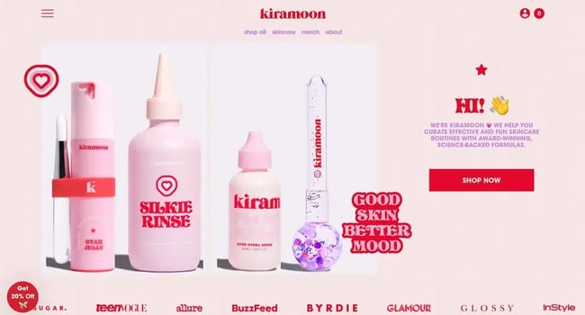 homepage for the monochromatic website kiramoon