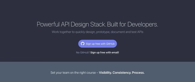 homepage of the API design tool apiary