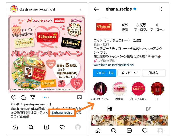 Instagramのメンションとは、キャプションのなかに「@ユーザー名」というリンクを記載して投稿できる機能