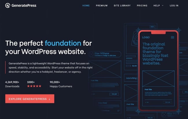 product page for the premium wordpress theme GeneratePress