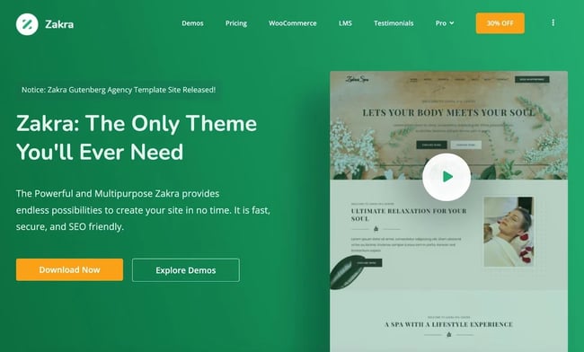 product page for the premium wordpress theme zakra