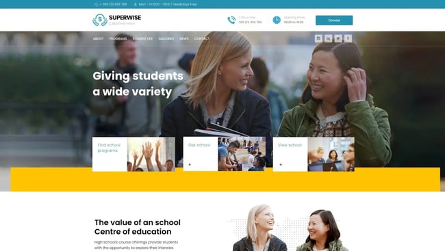 demo page for the wordpress theme for online courses superwise