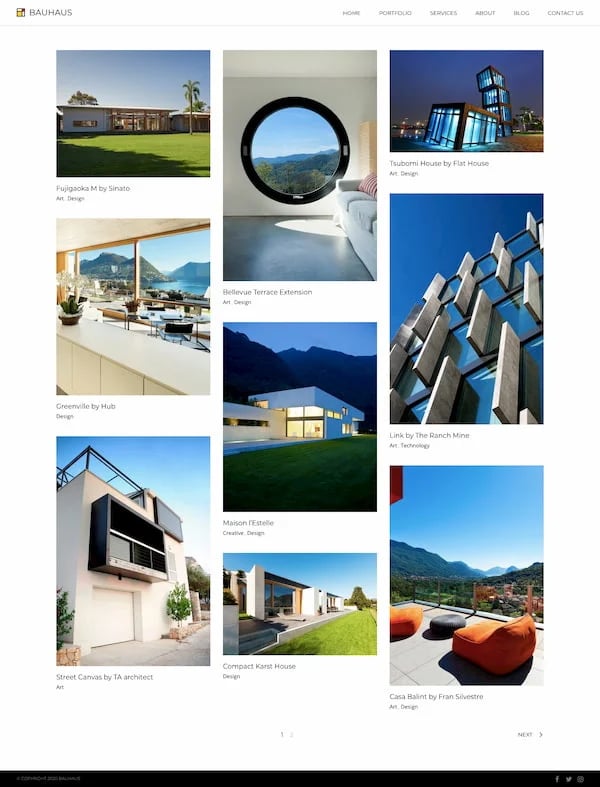 Masonry blog page from Bauhauss demo site