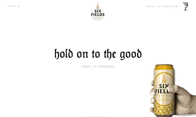 vintage website design example: six fields beer