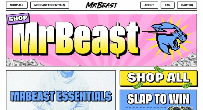vintage retro website design example: shop mrbeast