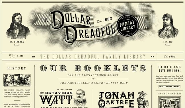vintage website design example: dollar dreadful