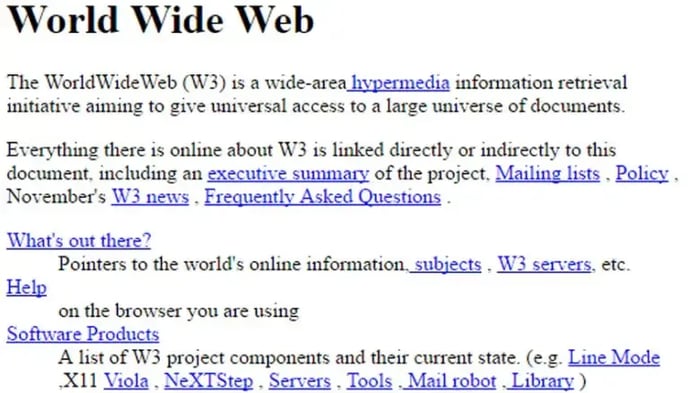 image of first web page on world wide web with html