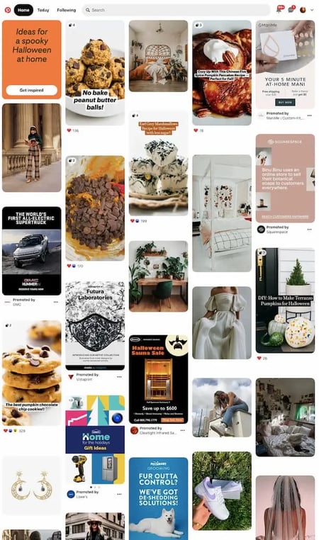 Pinterest masonry grid homepage