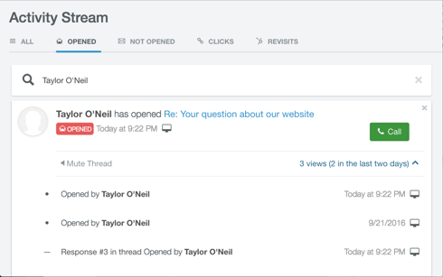 CRM Email Tracking activity stream