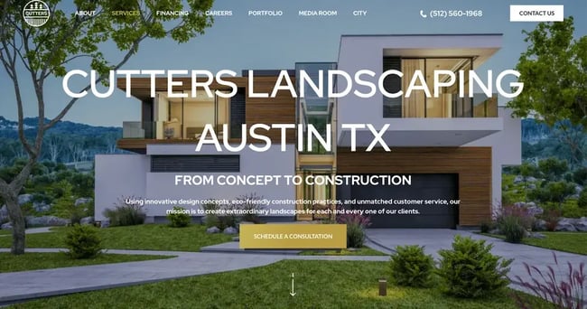landscaper website design example: cutters landscaping