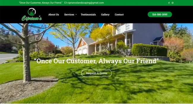 landscaper website design example: cipriano's landscaping