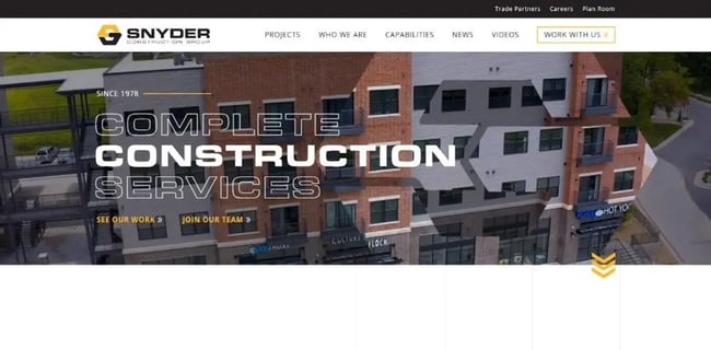 Best construction company website designs, example from Snyder Construction Group