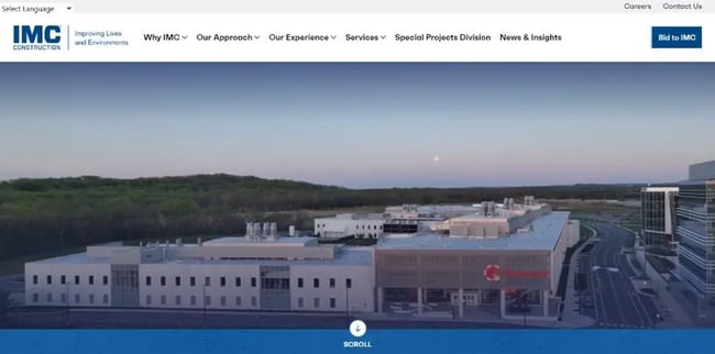 Best construction company website designs, example from IMC Construction