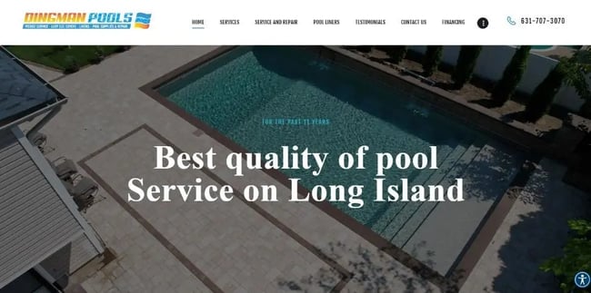 Best construction company website designs, example from Dingman Pools