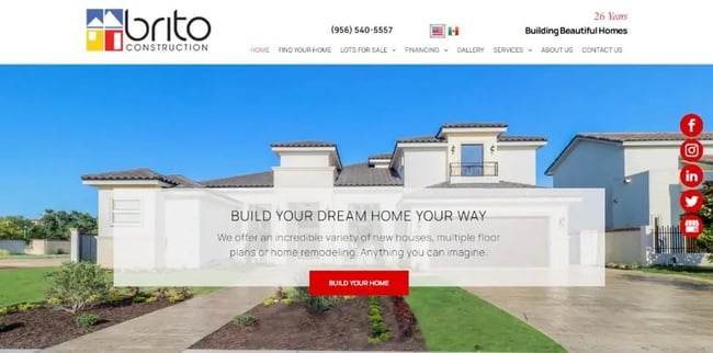 Best construction company website designs, example from Brito Construction