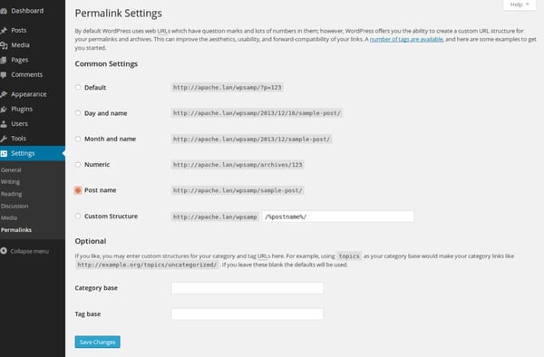 To optimize your permalink structure for search engines and readers, navigate to Settings > Permalink and select the option marked Post Name