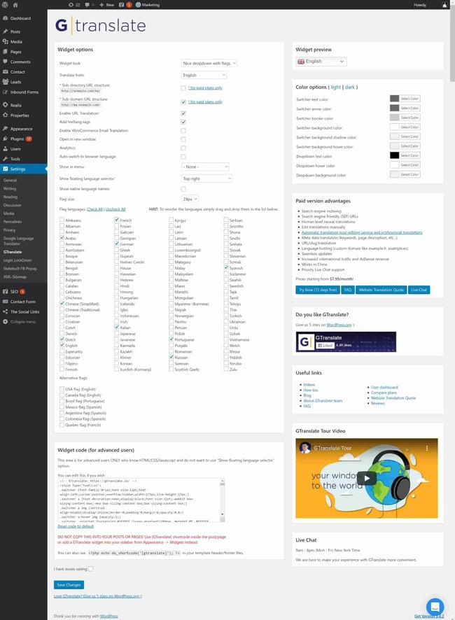 WordPress plugins Google: G Translate 